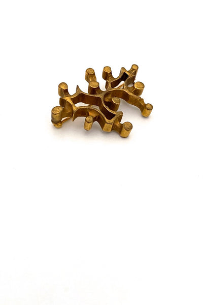 Bernard Chaudron Canada vintage brutalist bronze openwork brooch Canadian Modernist jewelry design