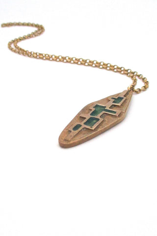Bernard Chaudron Canada vintage bronze enamel abstract pendant necklace