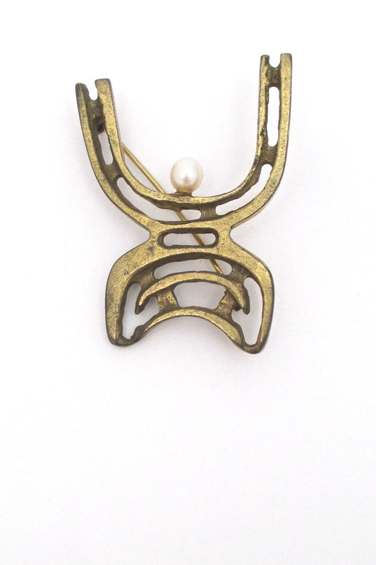 Bernard Chaudron Canada vintage brutalist bronze pearl brooch 1970s