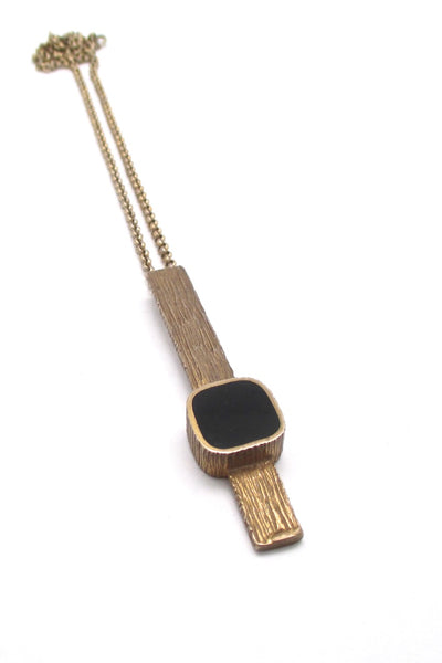 Bernard Chaudron Canada vintage brutalist bronze black resin enamel long pendant necklace