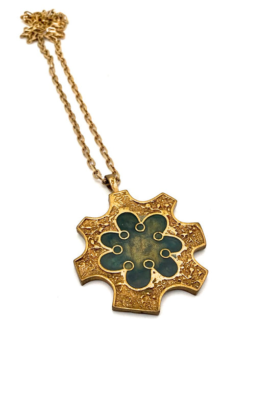 Bernard Chaudron Canada large vintage bronze double sided pendant necklace modernist Canadian jewelry design