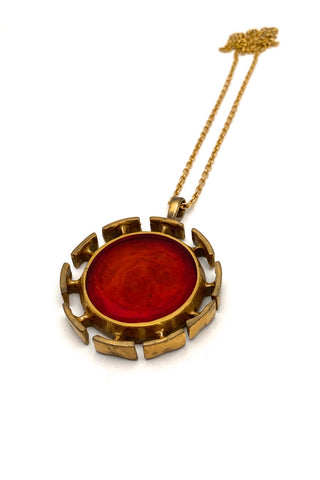 Bernard Chaudron Canada large vintage bronze resin enamel two sided two colours pendant necklace