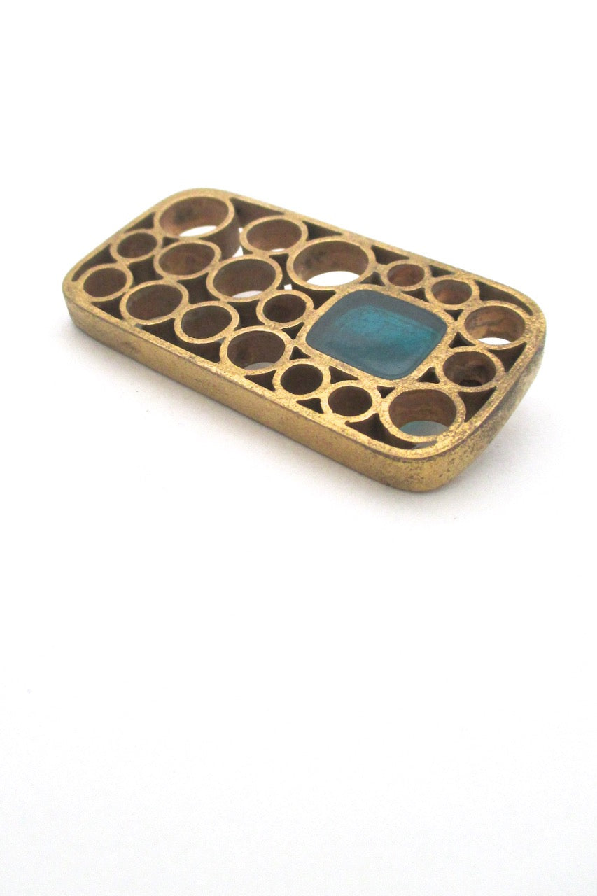 profile Bernard Chaudron Canada vintage brutalist bronze resin enamel large brooch