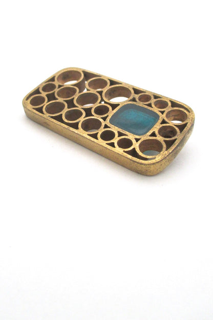 profile Bernard Chaudron Canada vintage brutalist bronze resin enamel large brooch