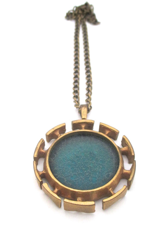 Bernard Chaudron Canada vintage brutalist bronze large two sided two colour pendant necklace