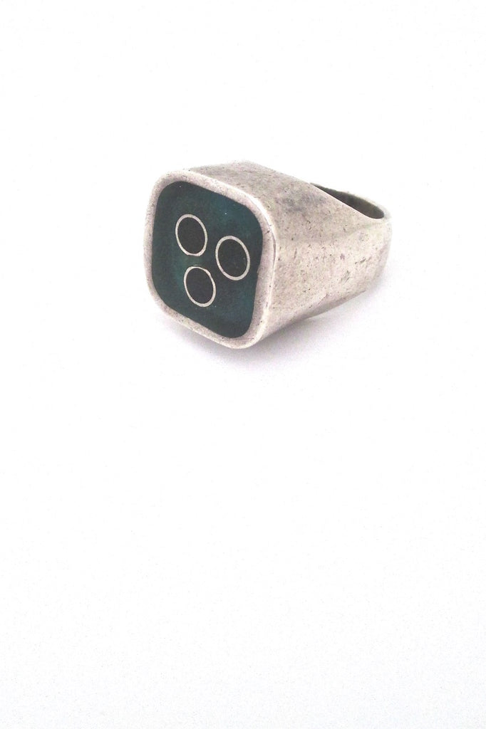 Bernard CHhudron Canada vintage heavy sterling silver resin enamel Modernist ring rare