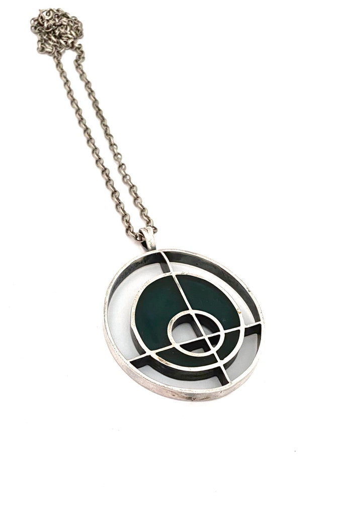 Bernard Chaudron Canada vintage Modernist silver plate resin enamel large pendant necklace Canadian jewellery design