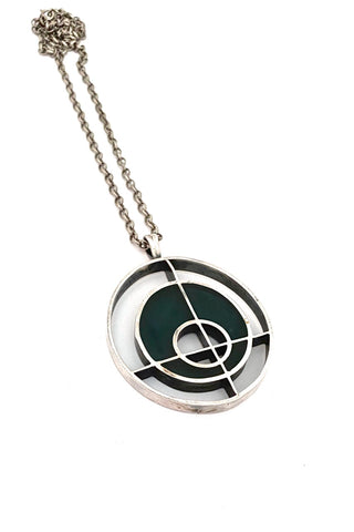 Bernard Chaudron Canada vintage Modernist silver plate resin enamel large pendant necklace Canadian jewellery design