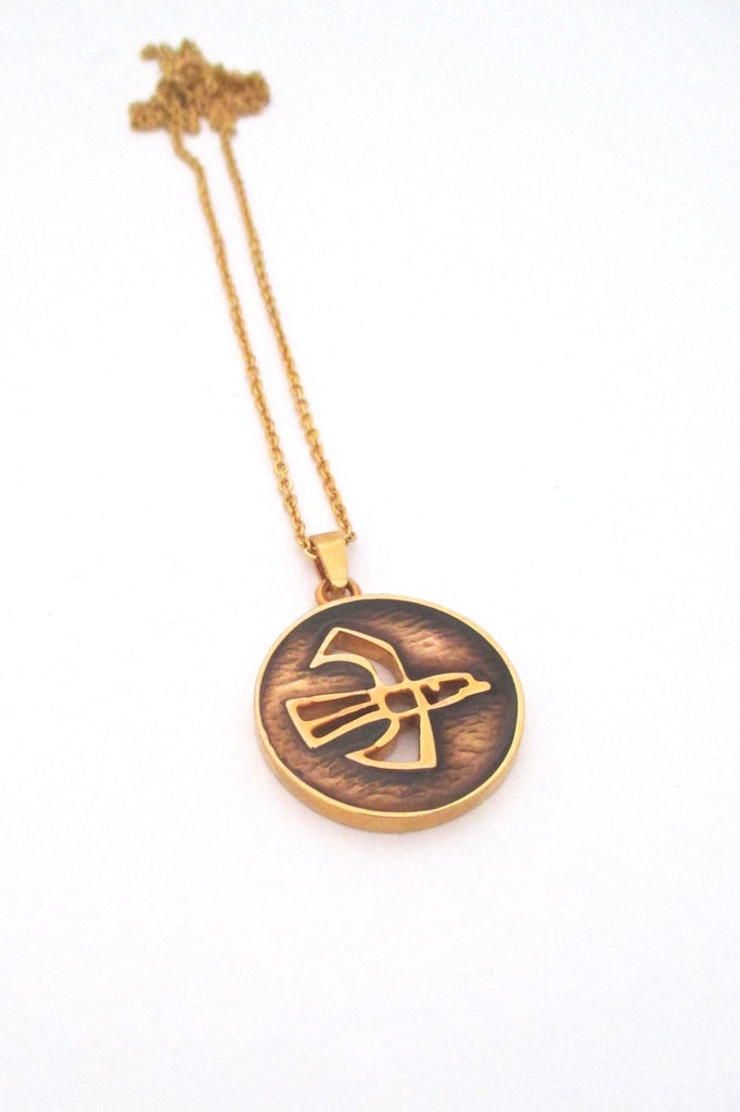 Bernard Chaudron Canada vintage Modernist resin enamel flying bird pendant necklace
