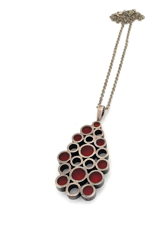 Bernard Chaudron Canada vintage silver plated bronze resin enamel pendant necklace Canadian Modernist jewelry design