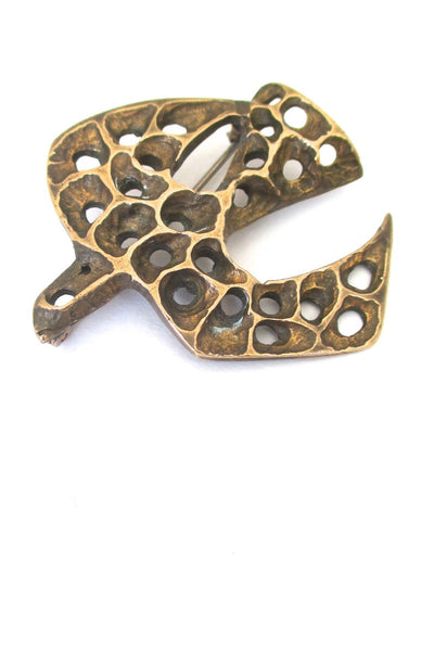 Bernard Chaudron Canada vintage bronze brutalist bird brooch