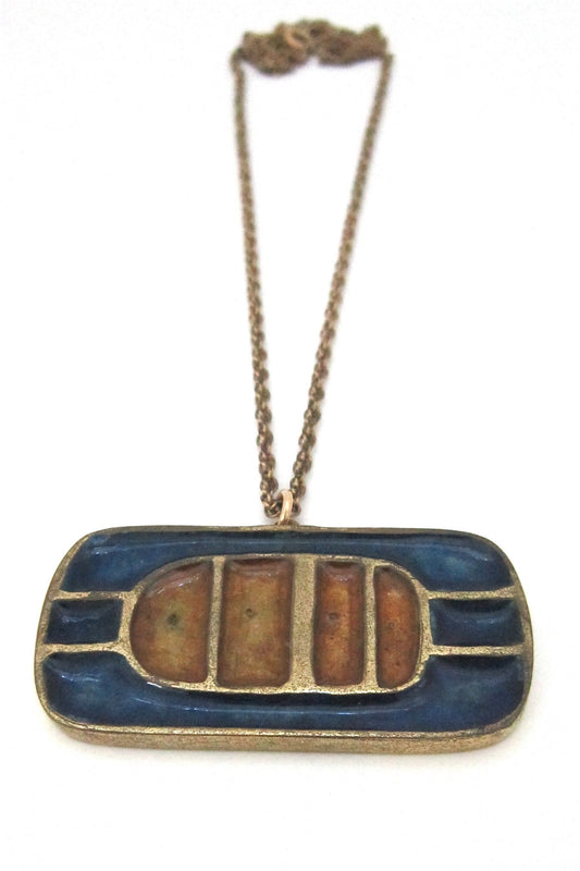 Bernard Chaudron Canada vintage cast bronze and enamel pendant necklace signed