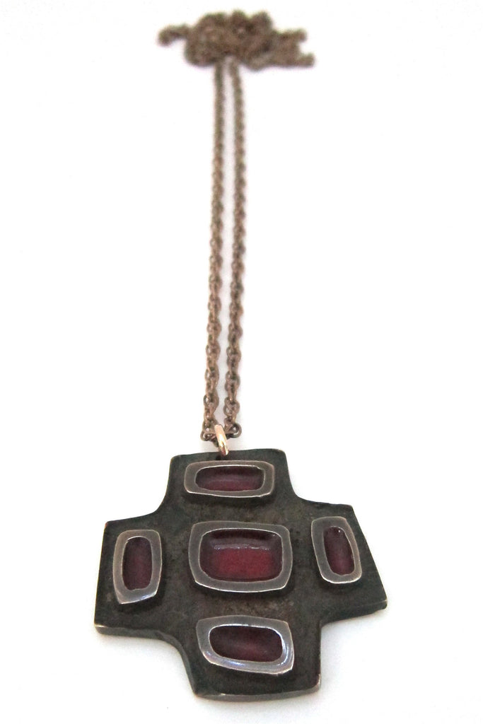 Bernard Chaudron Canada vintage bronze & red enamel necklace