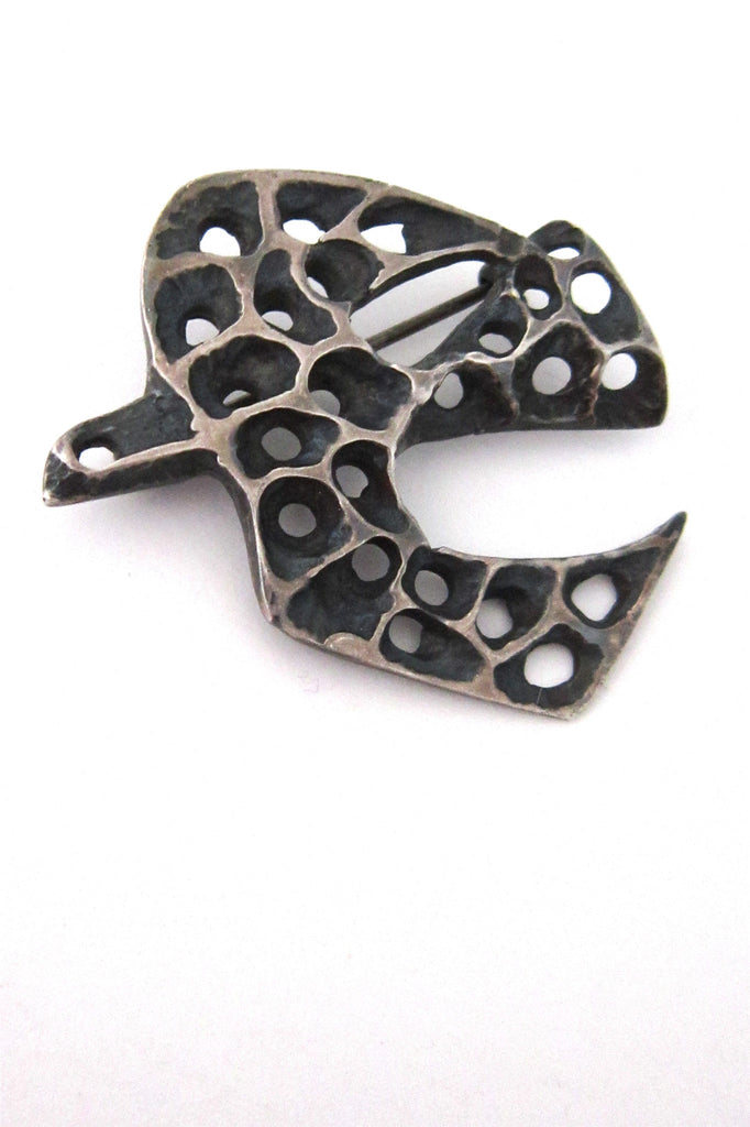 Canadian Bernard Chaudron midcentury modernist sterling silver bird brooch