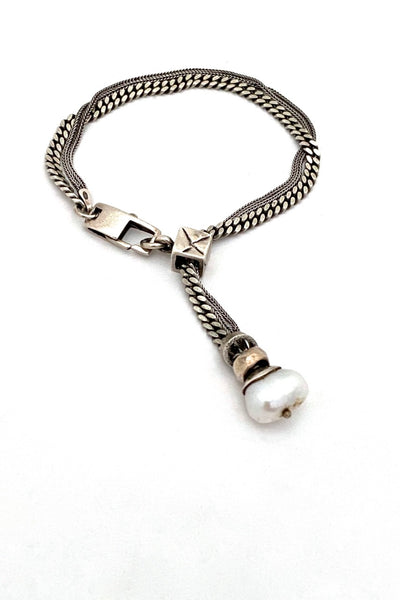 Beth Orduna USA silver natural freshwater pearl multi chain bracelet
