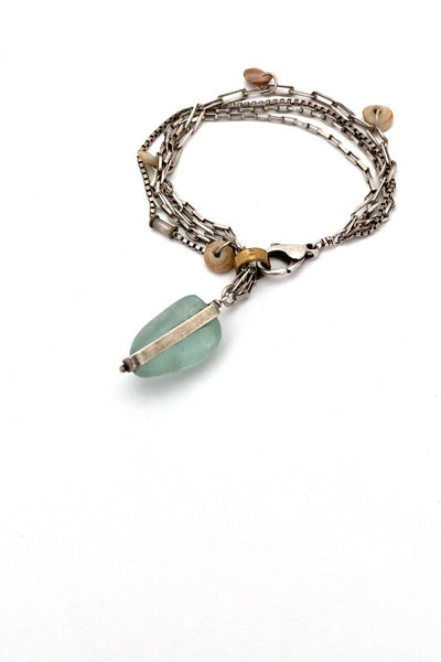 Beth Orduna USA silver beach glass shells multi chain bracelet