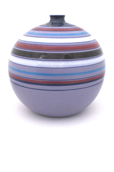 Aldo Londi for Bitossi Italy large round ceramic mid century vase matte and gloss glazed stripes