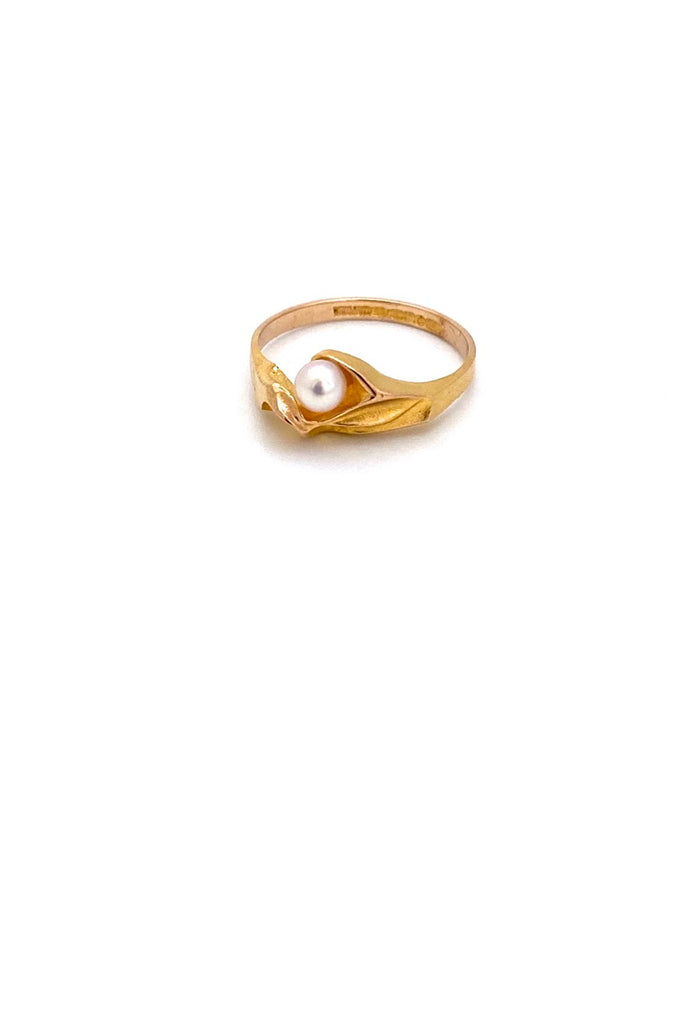 Lapponia Finland vintage 14k gold pearl ring Bjorn Weckstrom Scandinavian Modernist jewelry design