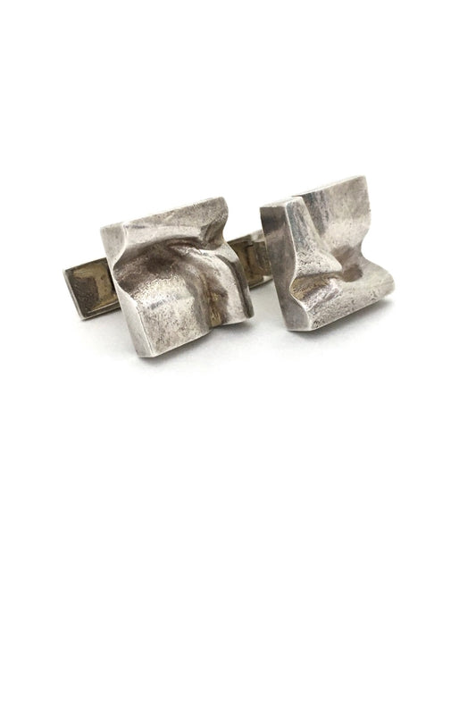Bjorn Weckstrom Lapponia Finland vintage textured silver brutalist cufflinks 1971 Scandinavian Modernist jewelry design
