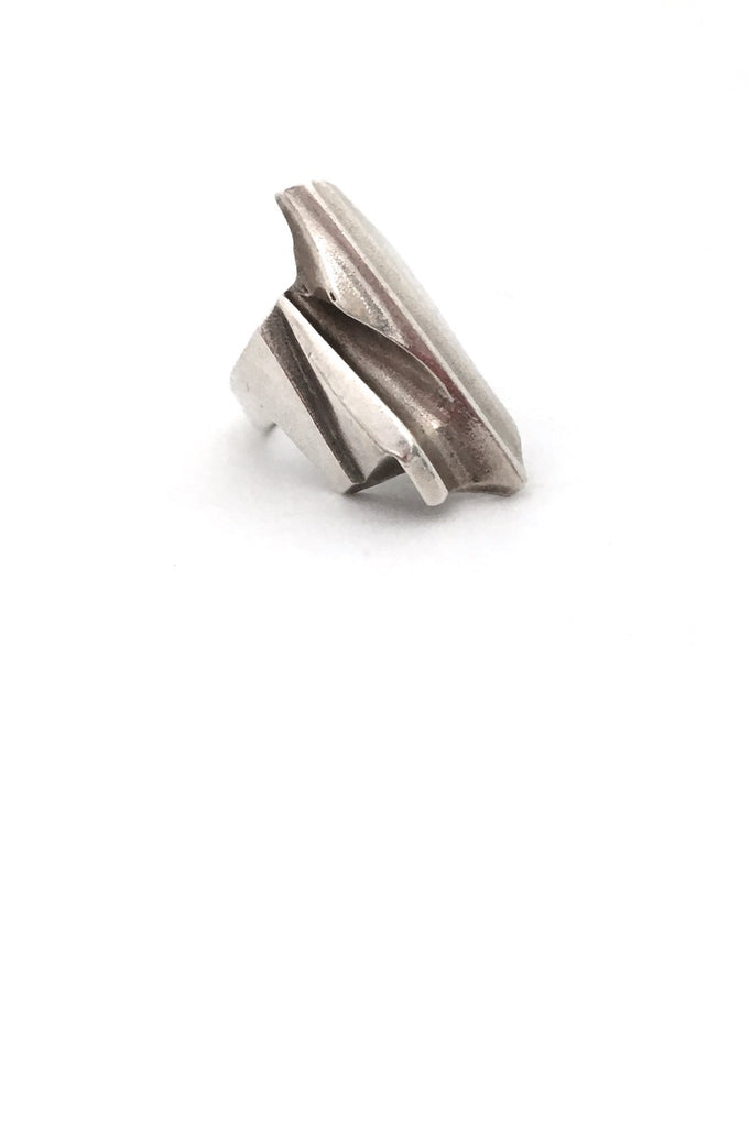Lapponia Finland large vintage silver Shuttle ring by Bjorn Weckstrom 1984 Scandinavian Modernist jewelry design