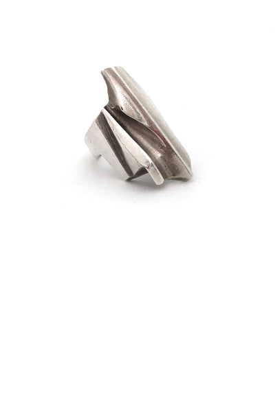 Lapponia Finland large vintage silver Shuttle ring by Bjorn Weckstrom 1984 Scandinavian Modernist jewelry design