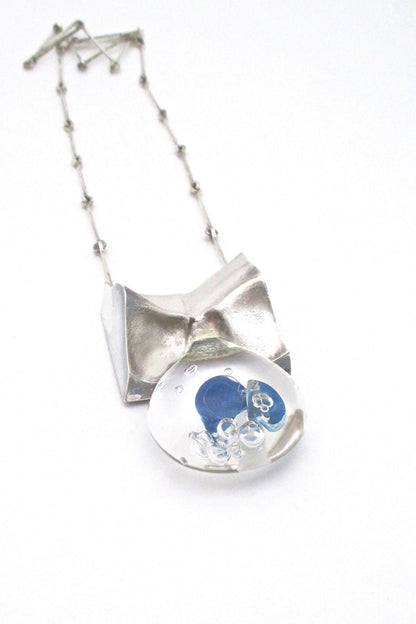 Bjorn Weckstrom for Lapponia Finland extra large Big Drop silver acrylic pendant necklace 1971
