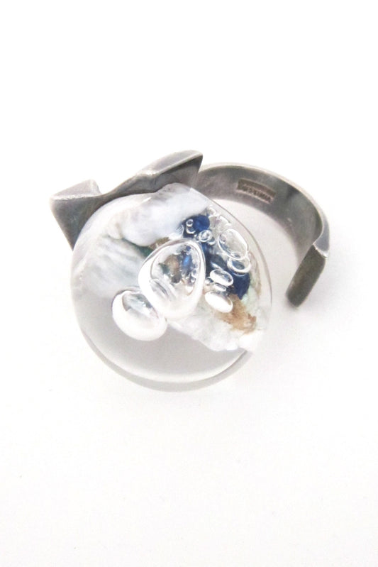 Bjorn Weckstrom for Lapponia Finland vintage silver large "Petrified Lake" ring