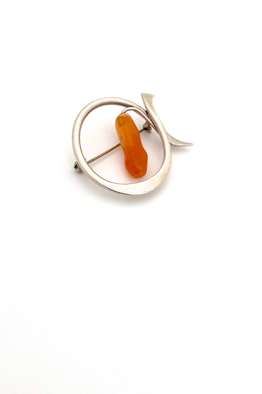 Brødrene Bjorklun Denmark vintage silver amber brooch Scandinavian Modernist jewelry design