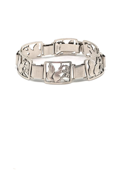 C Brumberg Hansen Denmark vintage silver squirrels acorns panel link bracelet Scandinavian Modernist jewelry design