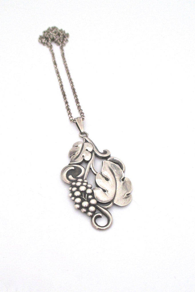 Carl M Cohr Denmark vintage 830 silver large leaves and berries pendant necklace