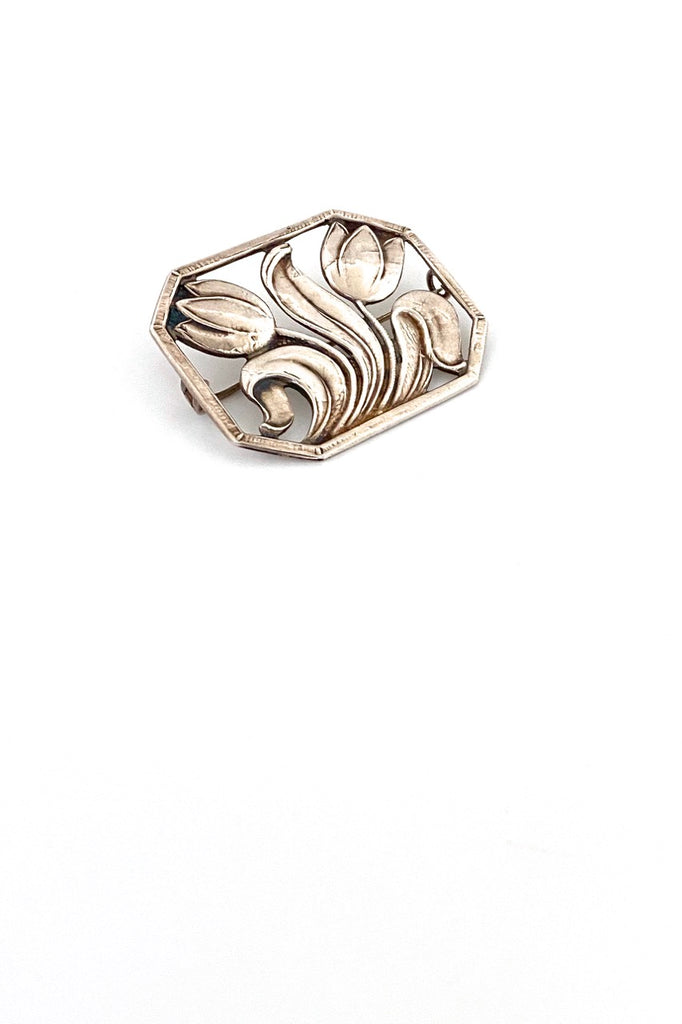 Carl Poul Petersen Canada large vintage silver tulips flower brooch Georg Jensen training