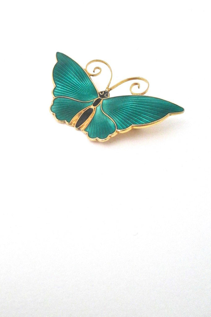 detail David-Andersen Norway vintage Modernist silver enamel large butterfly brooch