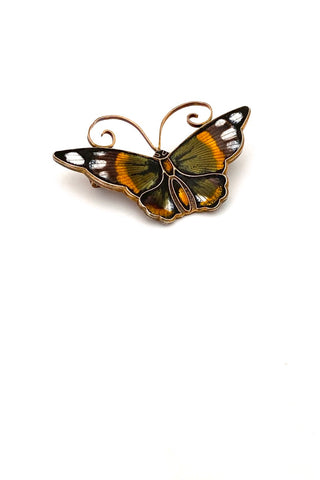 David-Andersen Norway vintage silver enamel multi colour butterfly brooch Scandinavian jewelry design