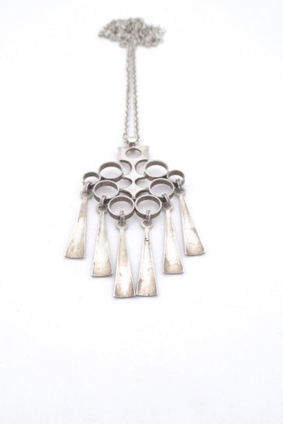 David Andersen Norway long Scandinavian modernist kinetic silver fringe pendant necklace