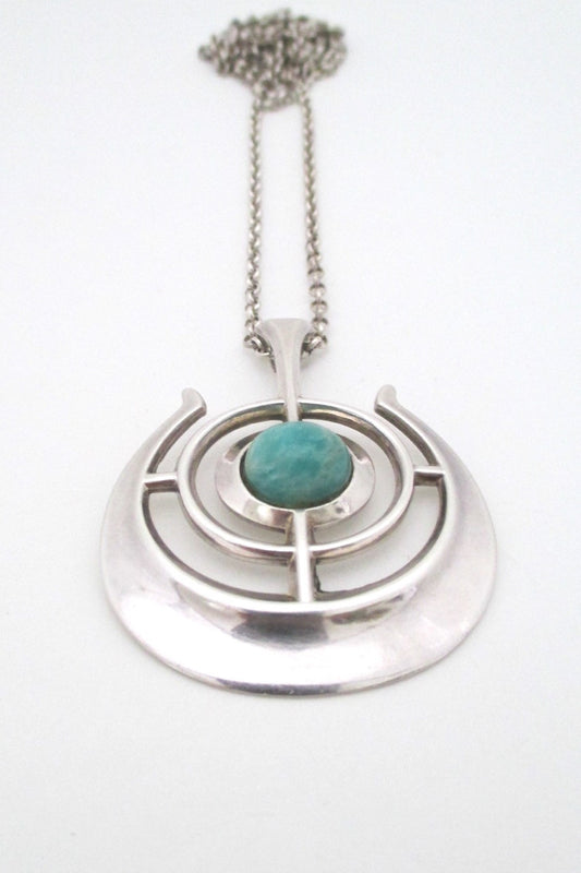 David Andersen Norway large Scandinavian Modern vintage silver amazonite pendant Nordic design