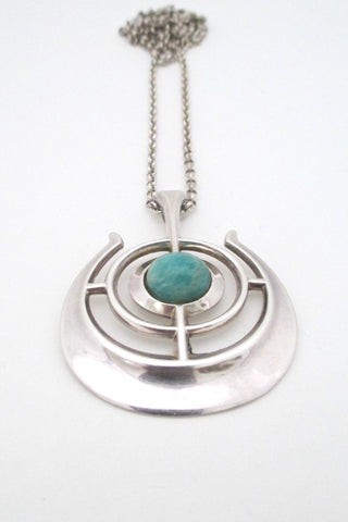 David Andersen Norway large Scandinavian Modern vintage silver amazonite pendant Nordic design