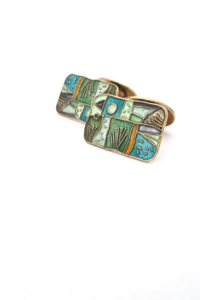 detail David-Andersen Norway vintage sterling silver enamel Four Seasons summer cufflinks