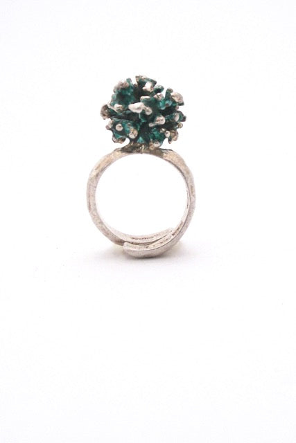 David-Andersen Norway vintage heavy silver enamel cluster ring Scandinavian Modern design