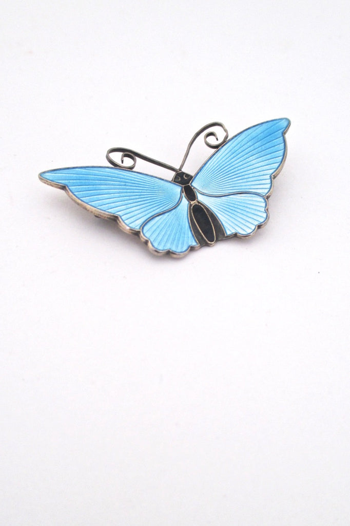 detail David-Andersen Norway vintage silver sky blue enamel large 2 inch butterfly brooch