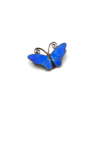 David-Andersen Norway vintage silver enamel blue butterfly brooch Scandinavian jewelry design