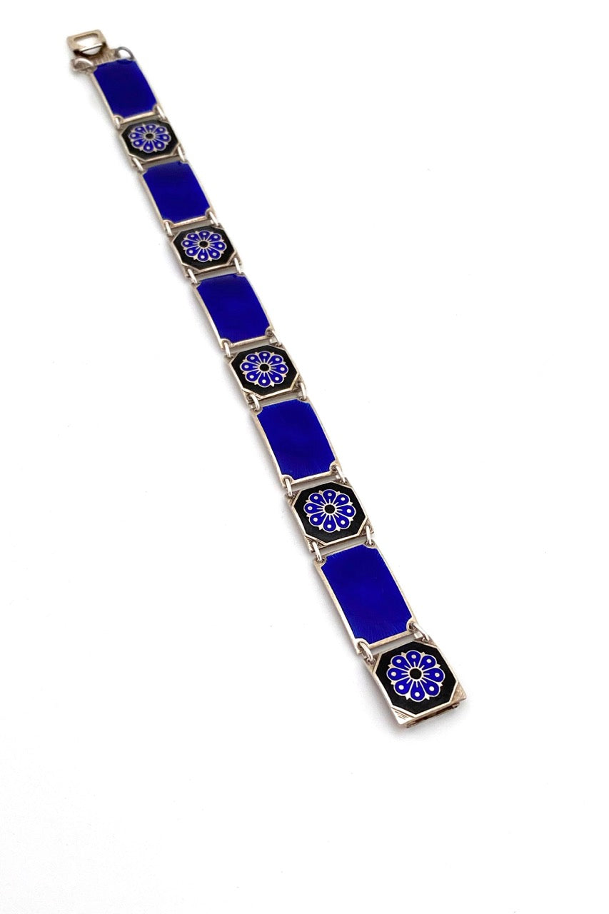 David-Andersen Norway vintage silver enamel panel link bracelet Scandinavian jewelry design