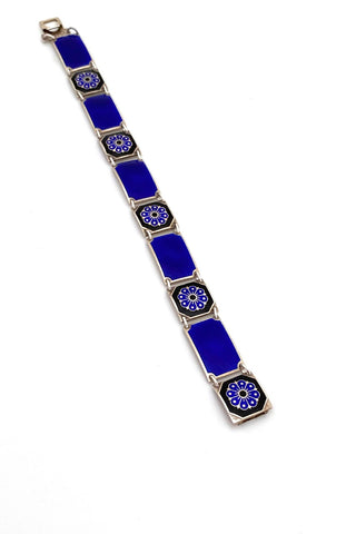 David-Andersen Norway vintage silver enamel panel link bracelet Scandinavian jewelry design