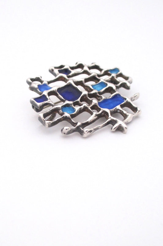 David Andersen mid century Scandinavian modern silver enamel pendant brooch by Karl Jørgen Otteren 1960s