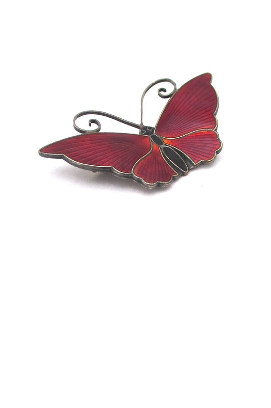 detail David-Andersen-Norway-large-vintage-silver-red-enamel-butterfly-brooch