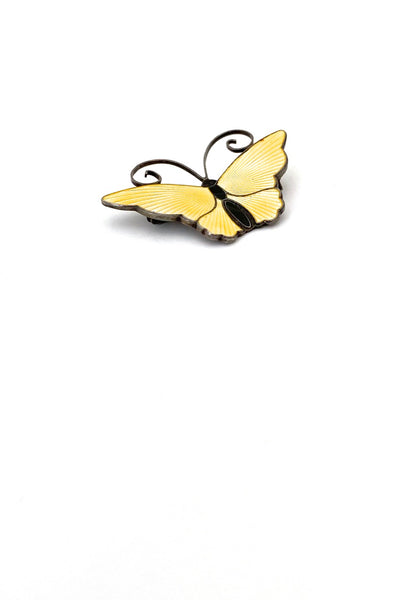 David Andersen Norway vintage sterling silver enamel pale yellow butterfly brooch