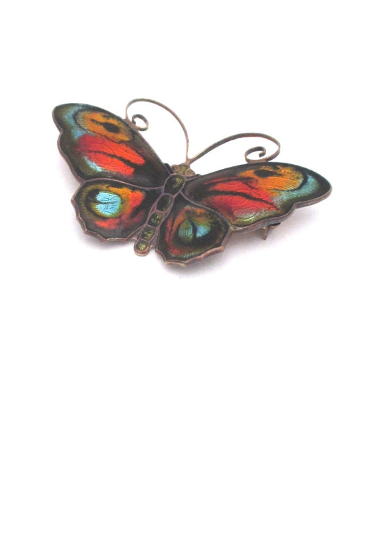 detail David-Andersen Norway vintage silver enamel large multi color butterfly brooch