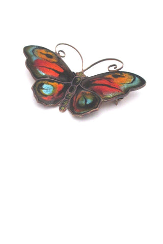 detail David-Andersen Norway vintage silver enamel large multi color butterfly brooch