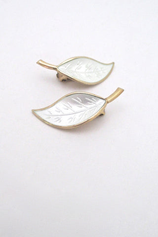 David-Andersen Norway vintage sterling silver enamel leaf ear clips Willy Winnaess