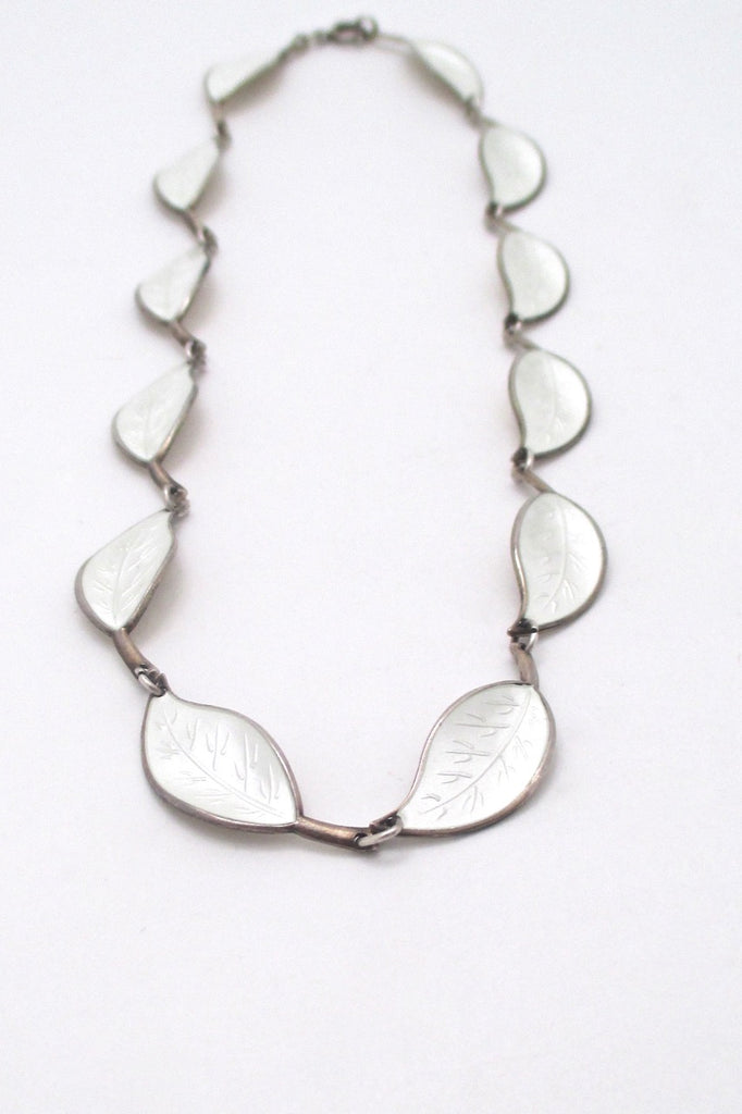 detail David Andersen Norway vintage sterling silver enamel leaf necklace Willy Winnaess