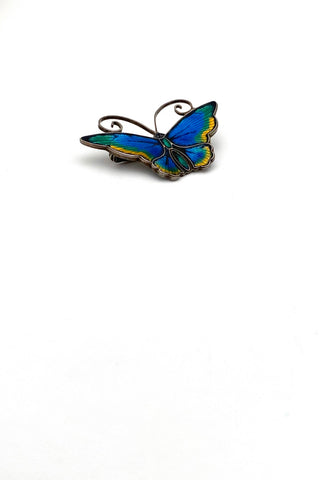 David-Andersen Norway vintage silver enamel multi colored butterfly brooch Scandinavian Modern jewelry design